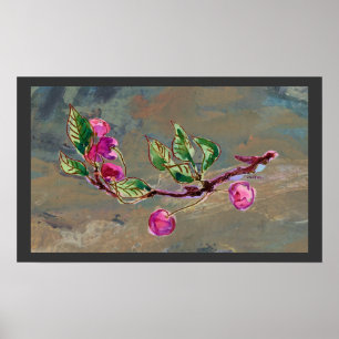 Poster Branche cerise sur gris 1