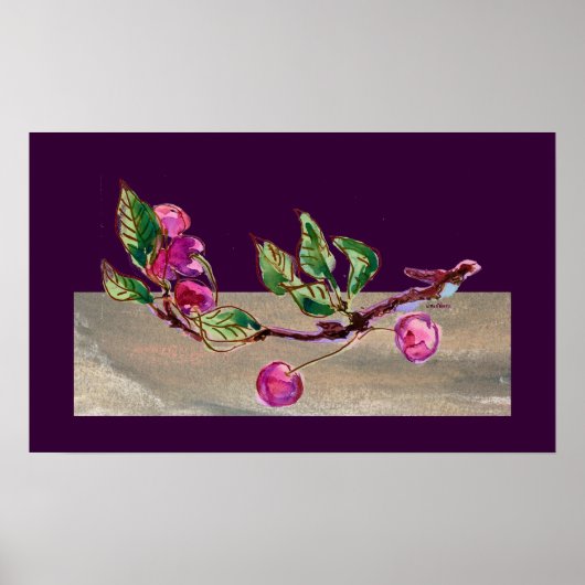 Poster Branche cerise sur violet (Devant)