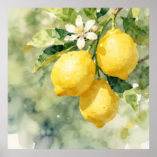 Poster Branche de citron à l'aquarelle Botanique Été (Devant)