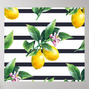 Poster Branche de citron : lisière d'aquarelle d'agrumes