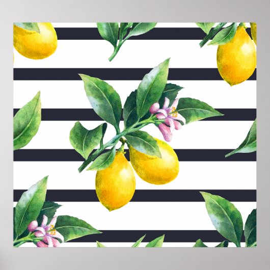 Poster Branche de citron : lisière d'aquarelle d'agrumes (Devant)