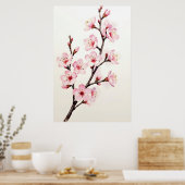 Poster Branche de fleurs de cerisier aquarelle (Cuisine)