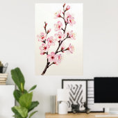 Poster Branche de fleurs de cerisier aquarelle (Bureau à domicile)
