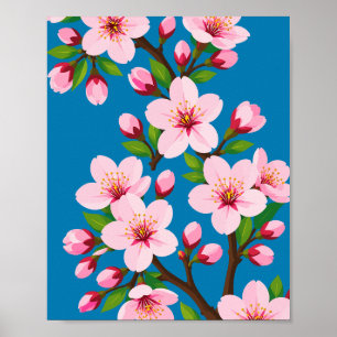 Poster Branche de fleurs de cerisier rose motif floral