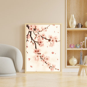Poster Branche de peinture aquarelle de fleurs de cerisie