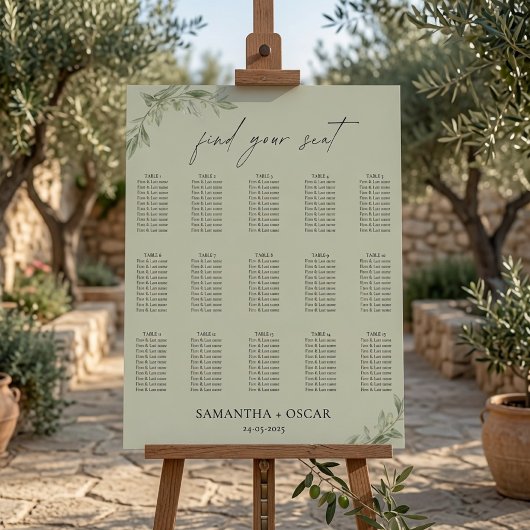 Poster Branche d'olivier élégante Mariage Vert