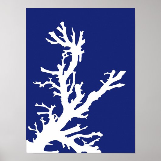 Poster Branche du corail, bleu marine et blanc (Devant)