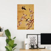 Poster Branches blanches d'hirondelles et de fleurs, Chia (Bureau à domicile)