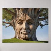 Poster Branches Brown de l'arbre du visage humain sculpté (Devant)