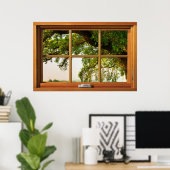 Poster Branches de chêne Fenêtre en bois Illusion (Bureau à domicile)