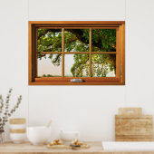Poster Branches de chêne Fenêtre en bois Illusion (Cuisine)