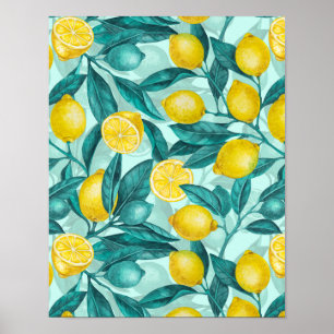 Poster Branches de citron bleu et jaune