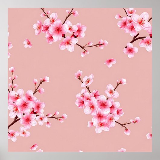 Poster Branches de fleurs de cerisier rose motif (Devant)