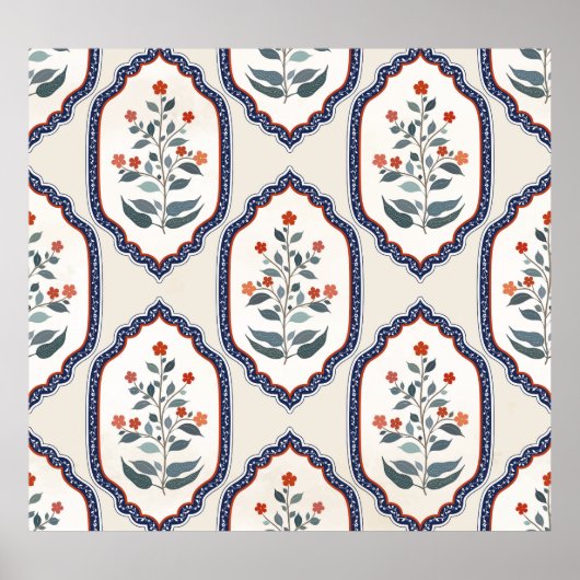 Poster Branches de fleurs orientales : Kalamkari Indian. (Devant)