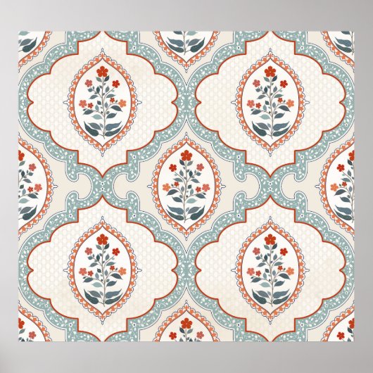 Poster Branches de fleurs vintages, textile indien. (Devant)
