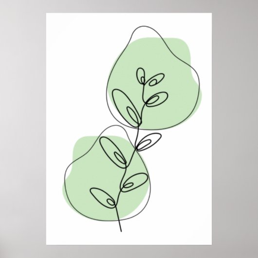 Poster Branches et feuilles en art linéaire (Devant)