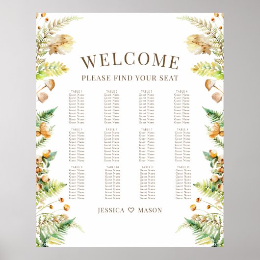 Poster Branches forestières d'automne Boho Mariage Tablea (Devant)