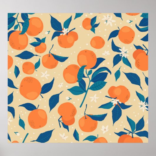 Poster Branches Oranges : Motif Arrière - plan beige (Devant)