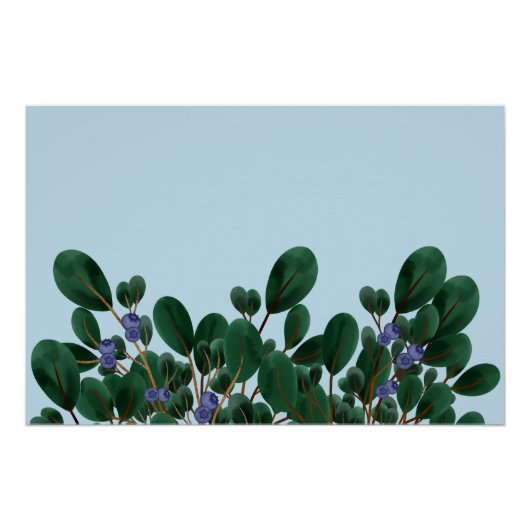 Poster Branches vertes avec bleuets (Devant)
