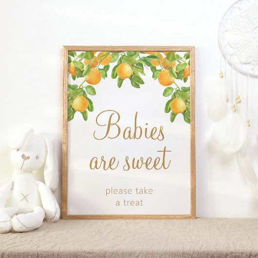 Poster Branches vertes Baby shower orange Les bébés sont