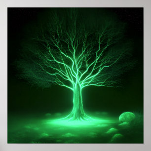 Poster Branches vides - Arbre lumineux - Vert