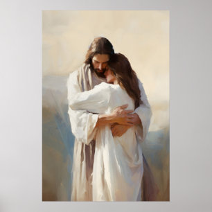 Poster Bras de la miséricorde Jésus embrassant la femme p