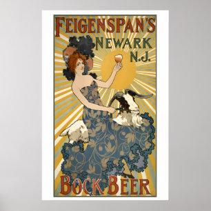Poster Brasserie de bière Bock vers 1895 Publicité vintag