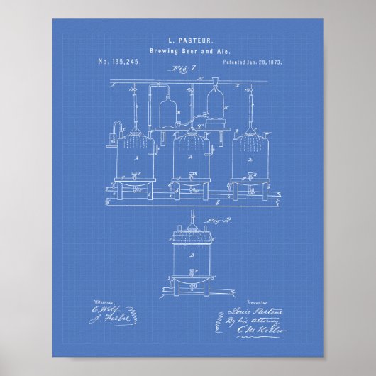 Poster Brasserie et vente 1873 Patent Art - Blueprint (Devant)
