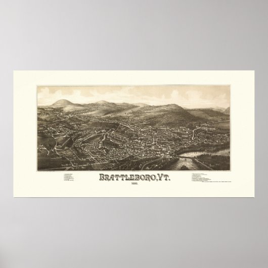 Poster Brattleboro, VT Carte panoramique - 1886 (Devant)