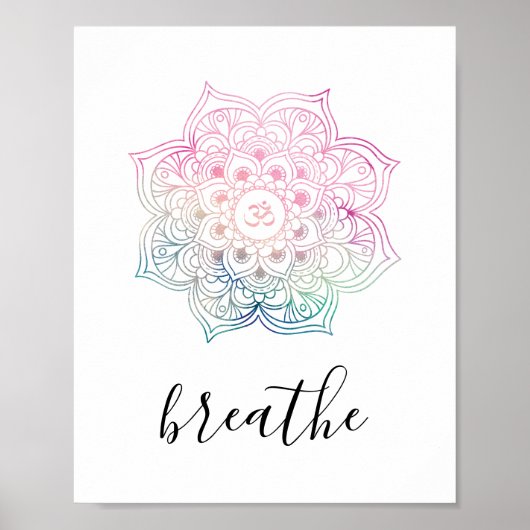 Poster Breathe Quote - Aquarelle rose Mandala Zen Yoga (Devant)