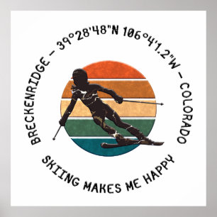 Poster Breckenridge, Colorado - Skieuse, Texte noir