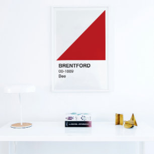 Poster Brentford Bee Rouge et blanc - Bordure blanche