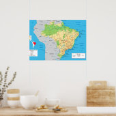 Poster " Brésil : Carte physique ... (Cuisine)