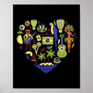 Poster Brésil Heartbeat Beach Drapeau culturel Displa