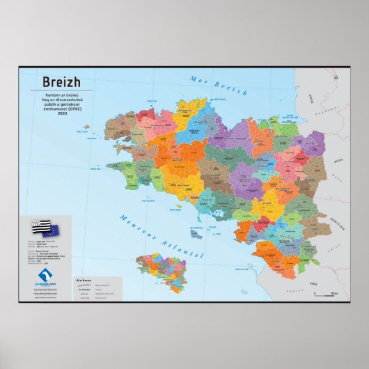 Poster Bretagne, carte administrative 2020 (en breton) (Devant)