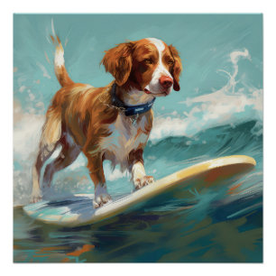 Poster Bretagne Spaniel Beach Surf Peinture