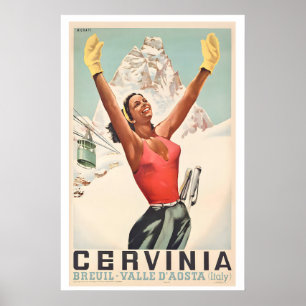 Poster Breuil-Cervinia Vallée d'Aoste Italie Ski Vintage