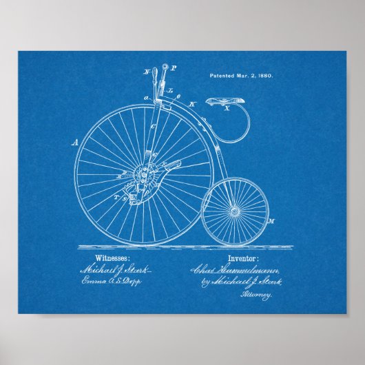 Poster Brevet 1880 Haute Roulette Conception Bicyclette A (Devant)