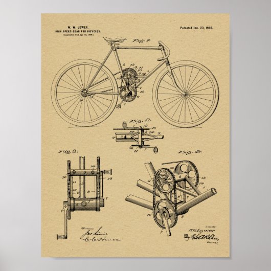 Poster Brevet 1900 de conception de vélos à grande vitess (Devant)