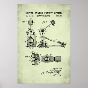 Poster Brevet américain - Pédale à tambour