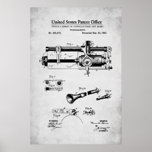 Poster Brevet américain - Phonographe cylindrique