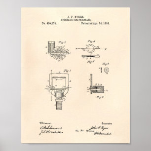 Poster Brevet automatique de l'arroseuse 1891 du feu -