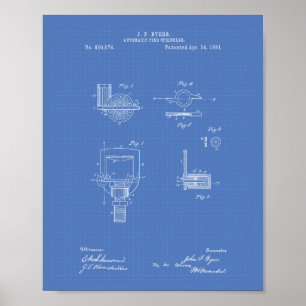 Poster Brevet automatique de l'arroseuse 1891 du feu -