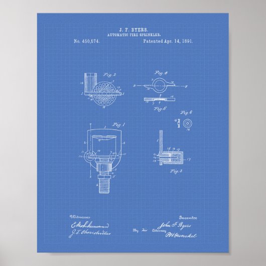 Poster Brevet Automatique Fire Sprinkler 1891 - Plan dire (Devant)