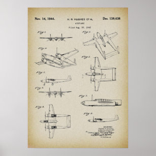 Poster Brevet d'avion Howard Hughes