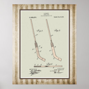 Poster Brevet de bâton de hockey vintage