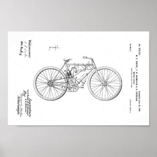 Poster Brevet de bicyclette motorisé Vintage 1901 Imprime (Devant)