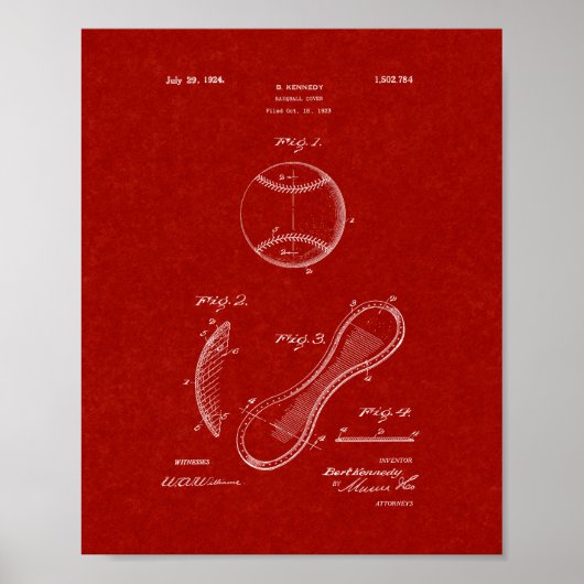 Poster Brevet de couverture de baseball - Rouge Bourgogne (Devant)