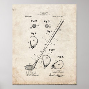 Poster brevet de Golf-club - vieux regard
