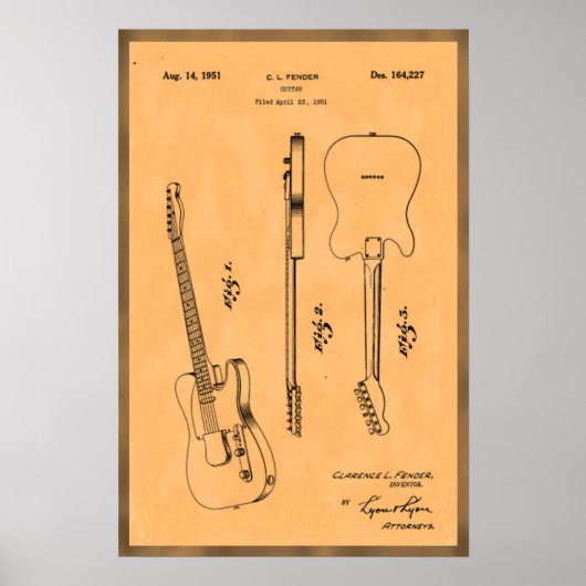 Poster Brevet de guitare électrique cool (Devant)
